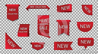 New label for sale. Price tag, sticker, new badge on isolated background. Red premium stamp. Original sign for exclusive promotion Vector Illustration