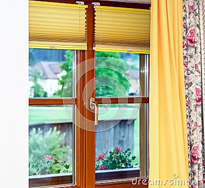 New laminated brown window inside view Stock Photo