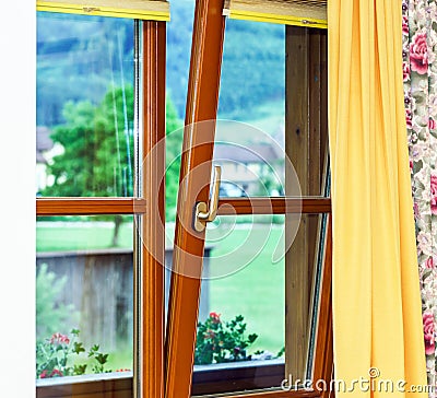 New laminated brown window inside view Stock Photo