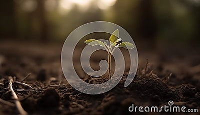 New life emerges from wet soil, a small sapling grows generated by AI Stock Photo