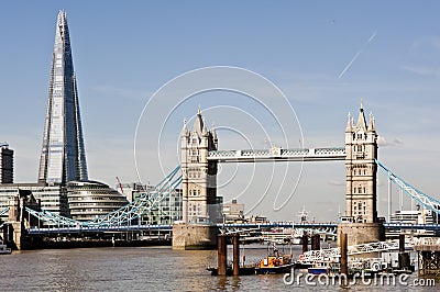 New London skyline with Tower Bridge and the new The Shard. Shot in 2013 Stock Photo