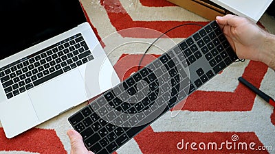 New Magic Keyboard with Numeric Keypad Space Gray unboxing Editorial Stock Photo
