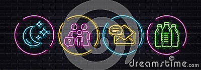 New mail, Moon and Family questions minimal line icons. For web application, printing. Neon laser 3d lights. Vector Stock Photo