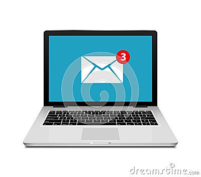 New message email notification computer vector alert reminder. Mail flat new design Vector Illustration