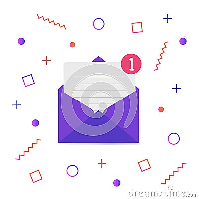 New message icon with notification. Envelope pointer with incoming message. Social media chat communication. New e-mail Vector Illustration