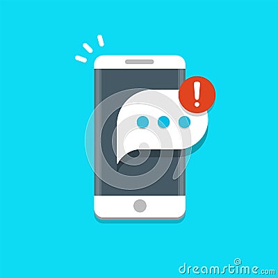 New messages notification on mobile phone vector illustration, message bubble on smartphone screen. Vector Illustration