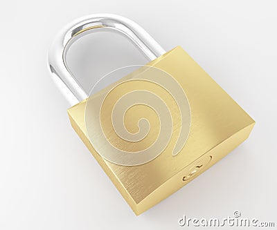 New metal locked padlock laying and isolated on white background Stock Photo