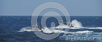 The new Metal Shark Coastguard boats at Punda Curacao Views Editorial Stock Photo