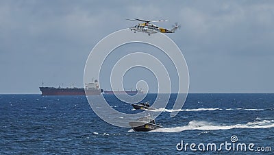 The new Metal Shark Coastguard boats at Punda Curacao Views Editorial Stock Photo