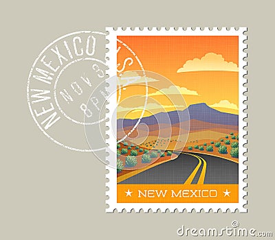 New Mexico highway through desert landscape. Vector Illustration