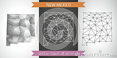New Mexico set of grey and silver mosaic 3d polygonal maps. Graphic vector triangle geometry outline shadow perspective maps Vector Illustration