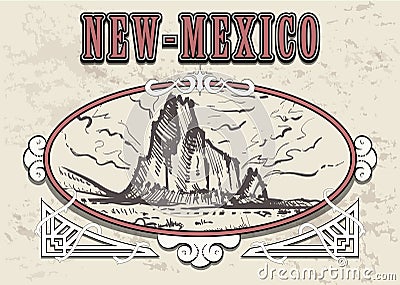 New-Mexico skyline hand drawn. New Mexico sketch style vector illustration Cartoon Illustration