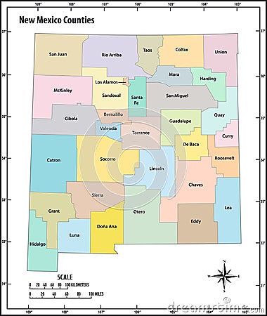 New mexico state outline administrative and political vector map in color Vector Illustration