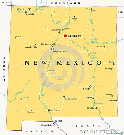 New Mexico, United States, political map Vector Illustration