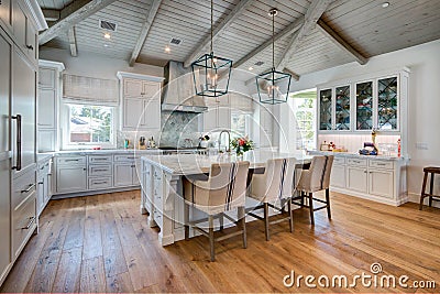 Huge bright modern home kitchen Stock Photo