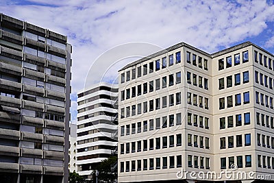 New modern buildings with facade corner and sky in real houses on line for office and apartment Stock Photo