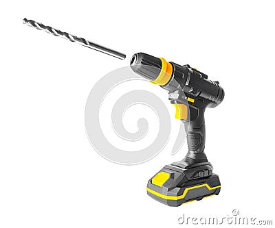 New modern cordless drill machine close up isolated on white background Stock Photo