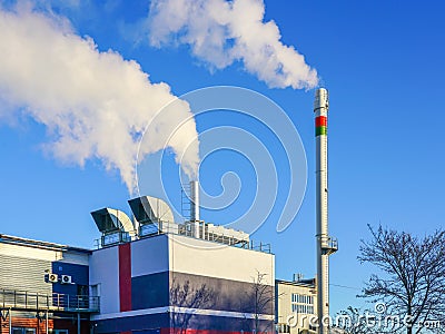 A new modern gas cogeneration heating plant with high thermal energy efficiency Stock Photo