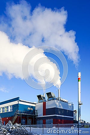 A new modern gas cogeneration plant with high thermal energy efficiency operating at full capacity Stock Photo