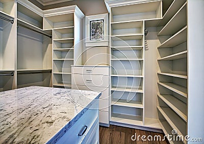 New Modern Home Master Bedroom Closet Stock Photo
