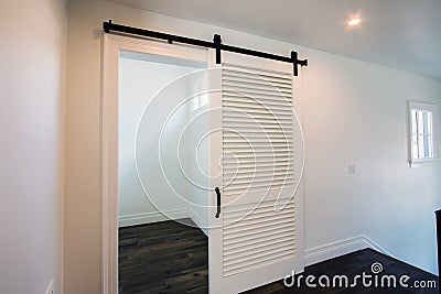 New Modern Home Unique Interior Sliding Barn Doors Stock Photo