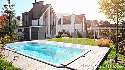 New modern house with backyard swimming pool Stock Photo