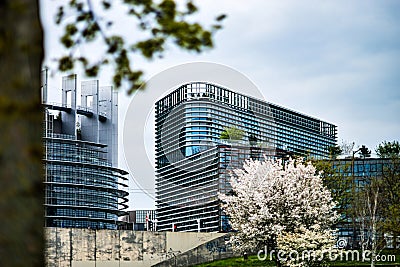 New modern large glass and concrete buildings in Strasbourg Editorial Stock Photo