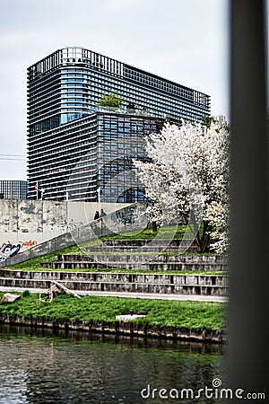 New modern large glass and concrete buildings in Strasbourg Editorial Stock Photo