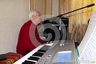 New modern pipe organ keyboard top view Stock Photo