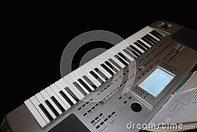 New modern pipe organ keyboard top view Stock Photo