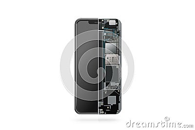New modern smart phone internal isolated, chip, motherboard Stock Photo