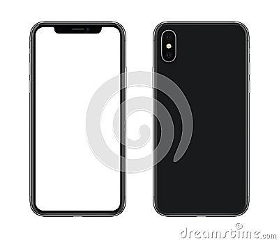 New modern smartphone mockup similar to iPhone X front and back sides isolated on white background Stock Photo