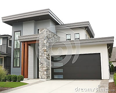 House Residence Exterior Home Modern Gray Siding Stock Photo