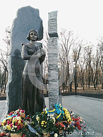 A new monument to the poet Elena Teligi in the National Historical Memorial Preserve & x22;Babyn Yar& x22; in Kiev Editorial Stock Photo