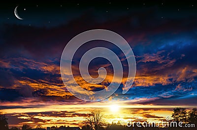 New moon. Prayer time. Generous Ramadan. Stock Photo