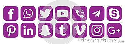 New purple color most popular social media logo icons vector. Cartoon Illustration