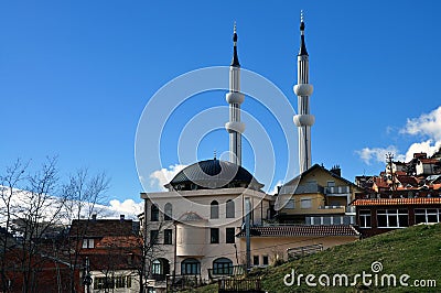 New mosque with two minarets in Restelica village Stock Photo