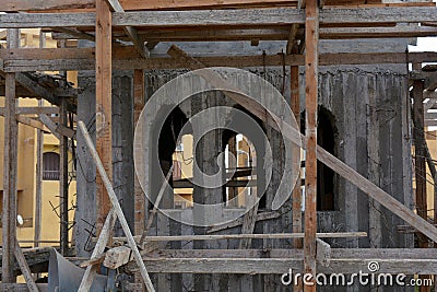 A new mosque under construction, building a new grand Masjid mosque in Cairo, Egypt, with a big dome and high minaret, wooden Stock Photo