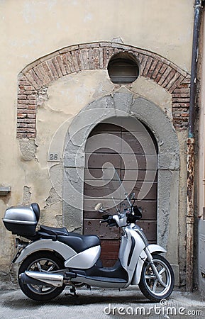 New Motorbike Outside Old Building Stock Photo