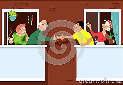 New neighbors at the retirement village Vector Illustration