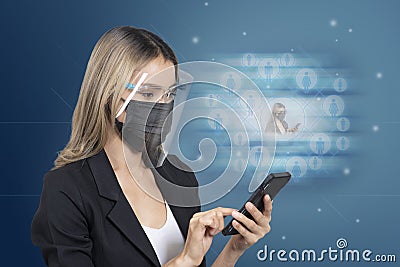 New normal business woman wearing mask and face shield Stock Photo