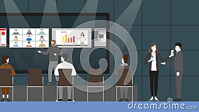 New normal lifestyle in conference hall concept. Technology presentation Vector Illustration