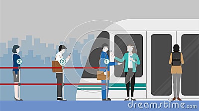 New normal public transportation city lifestyle after pandemic Vector Illustration