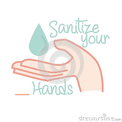 New normal, sanitize your hands, after coronavirus, hand made style flat Vector Illustration