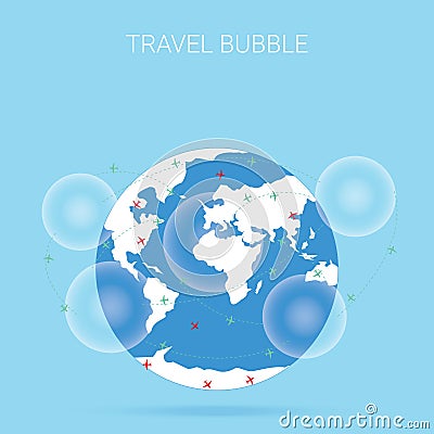 New normal Travel Bubble, solution for tourist industry to travel safely between disinfected country. New tourism trend after Vector Illustration