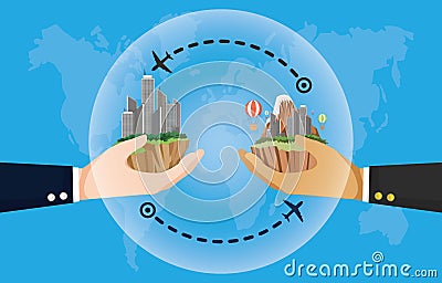 New normal Travel Bubble, solution for tourist industry to travel safely between disinfected country. New tourism trend after Vector Illustration