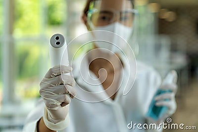 New normal waitress indoor restaurant Stock Photo