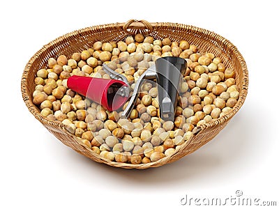 New nutcrackers tools and hazelnuts Stock Photo