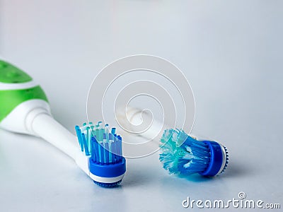 New and old nozzle electric toothbrushes Stock Photo
