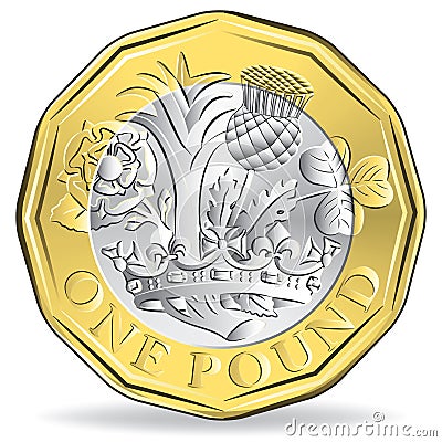 New one pound coin isolated Vector Illustration